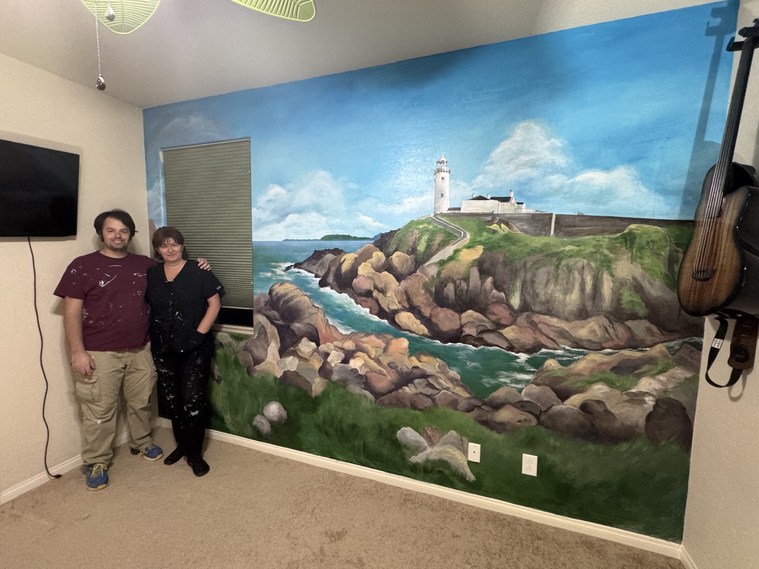 The finished coastal lighthouse mural in Bob’s Song Lab